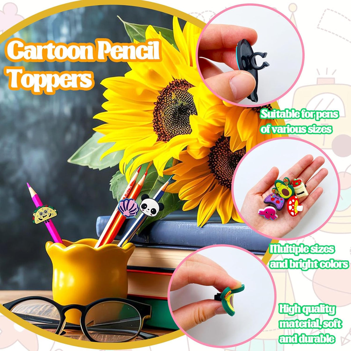 100 Pcs Cute Pencil Topper Decoation
