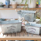 Zevolim| Decorative flower and garden container made of metal with hemp rope handles