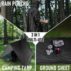 3 in 1 Waterproof Rain Poncho for Camping Hiking Backpacking