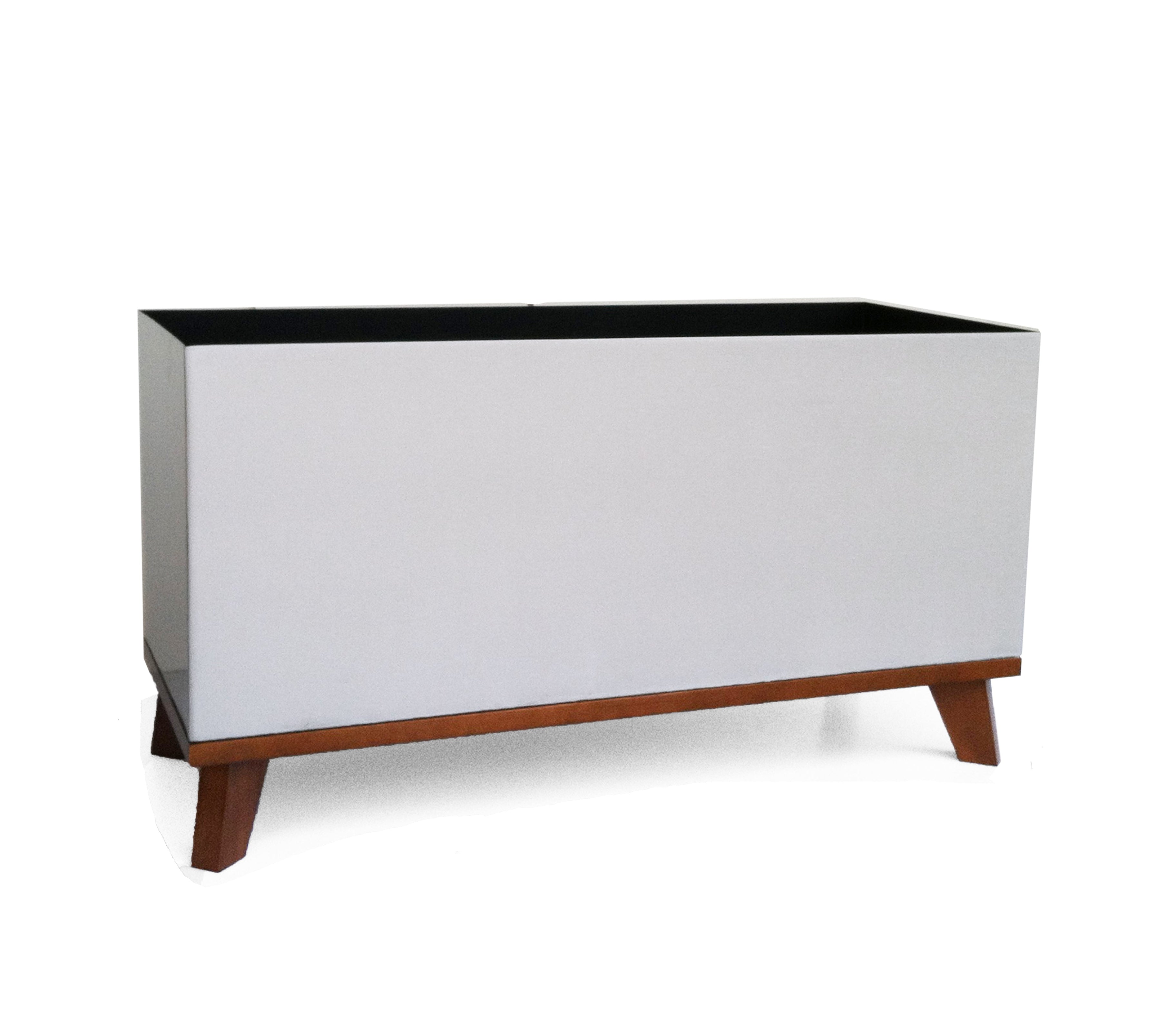 Madeira Indoor Aluminum Long Block Planter w/ Wood Base - Modern Architectural Seamless (Silver) MCM Style (30" L x 12" W x 16" Tall w/ Base