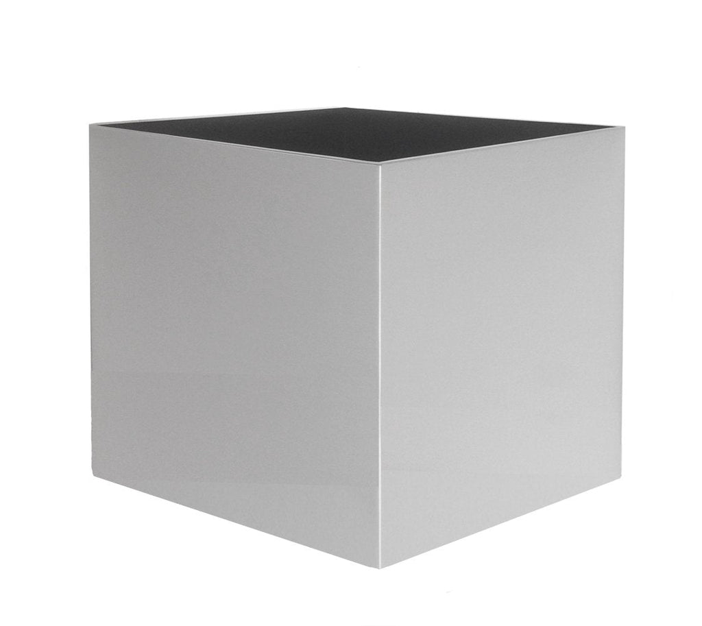 Madeira Cube Planter - Modern Architectural Seamless Aluminum Metal (Silver) Fiberglass Lining, No Drainage - Indoor / Outdoor (16" / 20" Square)