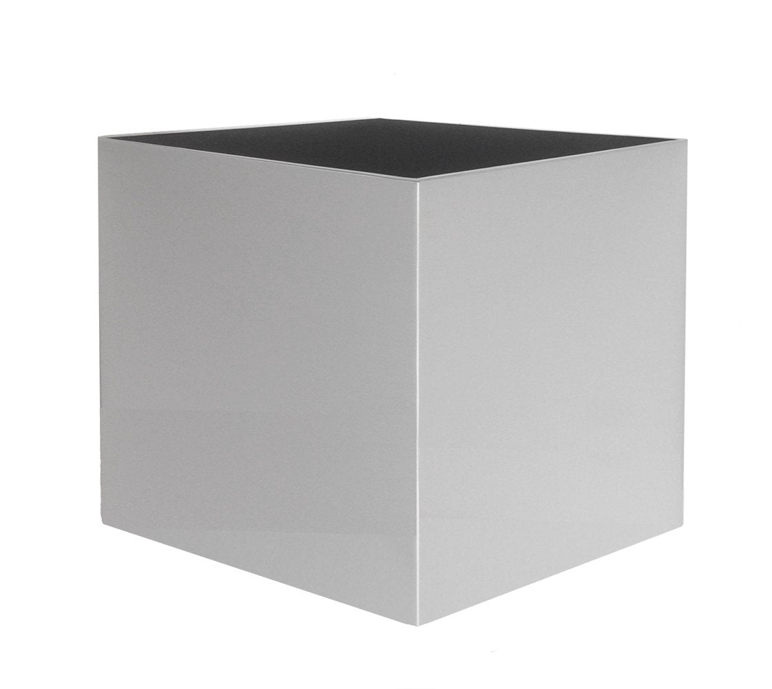 Madeira Cube Planter - Modern Architectural Seamless Aluminum Metal (Silver) Fiberglass Lining, No Drainage - Indoor / Outdoor (16" / 20" Square)