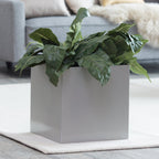 Madeira Cube Planter - Modern Architectural Seamless Aluminum Metal (Silver) Fiberglass Lining, No Drainage - Indoor / Outdoor (16" / 20" Square)
