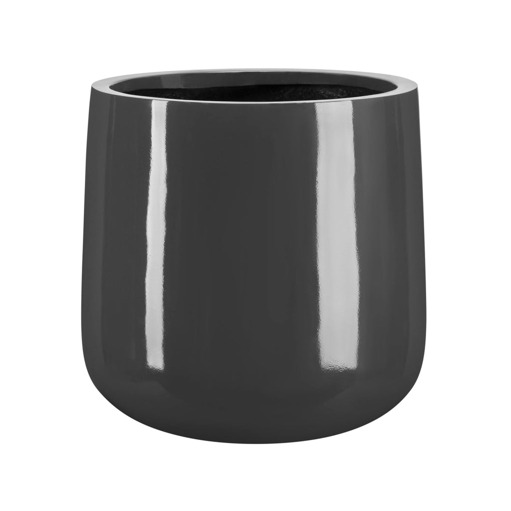 Ainslie Planter w/ Iron Stand - Modern High Gloss, U-Shape MCM Raised Fiberglass Plant Pot Indoor / Outdoor (18" - 23.5" Tall)