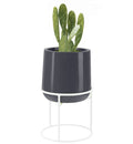 Ainslie Planter w/ Iron Stand - Modern High Gloss, U-Shape MCM Raised Fiberglass Plant Pot Indoor / Outdoor (18" - 23.5" Tall)