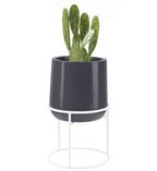 Ainslie Planter w/ Iron Stand - Modern High Gloss, U-Shape MCM Raised Fiberglass Plant Pot Indoor / Outdoor (18" - 23.5" Tall)