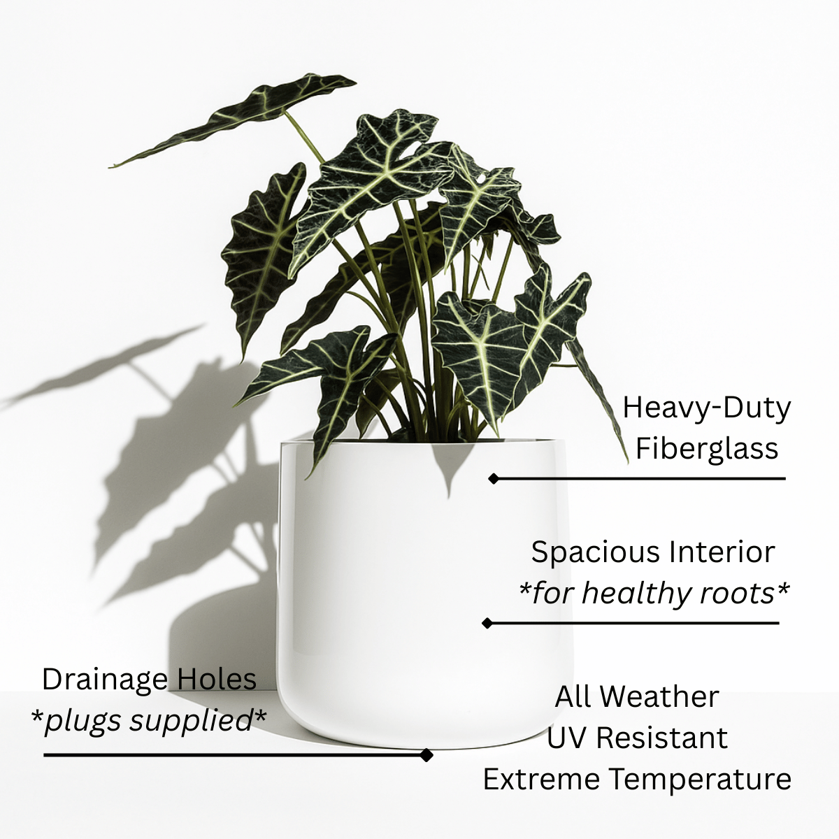 Ainslie Planter w/ Iron Stand - Modern High Gloss, U-Shape MCM Raised Fiberglass Plant Pot Indoor / Outdoor (18" - 23.5" Tall)