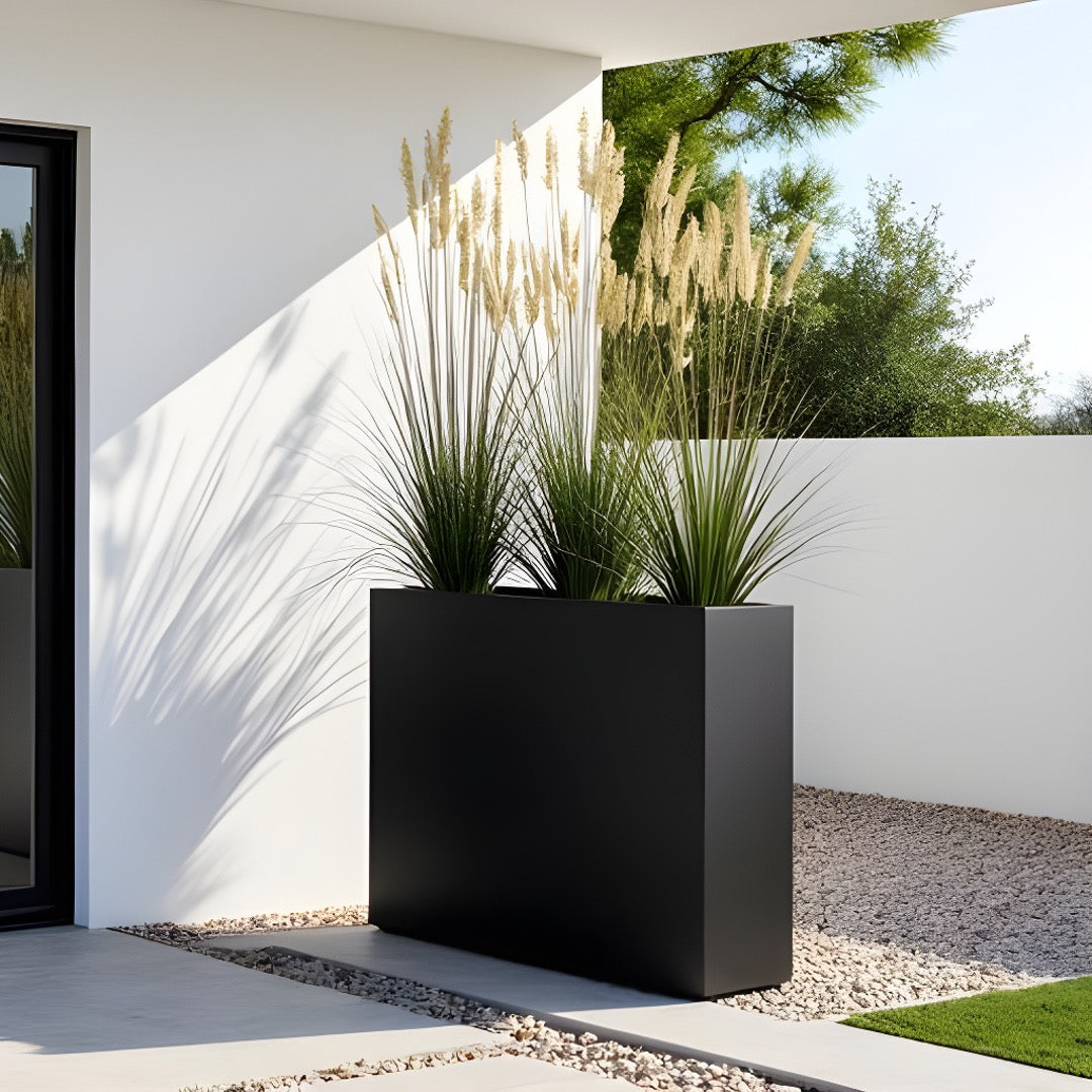 Aster Tall Span Planter - Heavy Duty Fiberglass w/ Steel - Plant Shelf - Indoor / Outdoor Divider  (38" L x 11" W x 29" H)