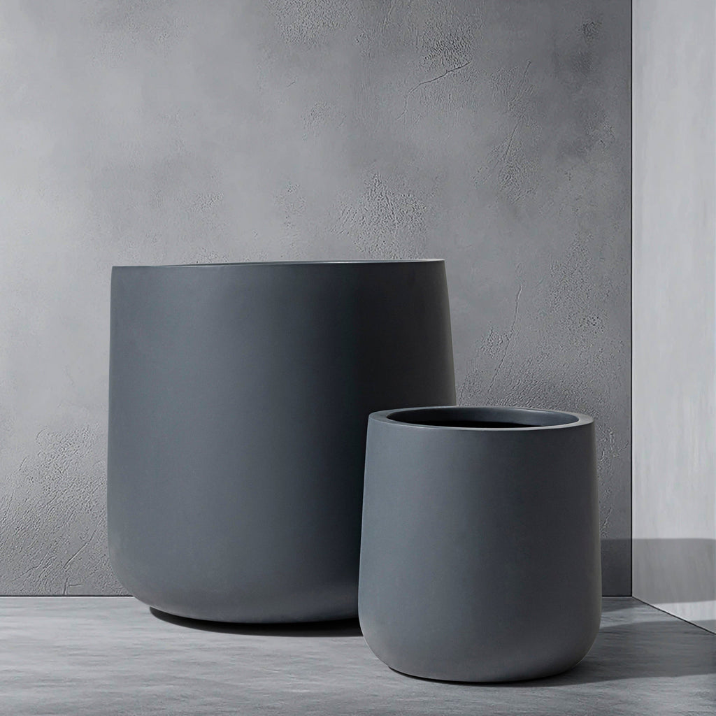 Ainslie Organic Modern Cylinder Planter - Tapered Matte Fiberglass - Outdoor / Indoor (9.5" / 13" / 16.5" Tall)