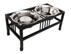 Baron XL Double Diner - Modern Mission Style, Wrought Iron Stand Elevated Dog Bowl Feeder Large Breed (15", 18" Tall)