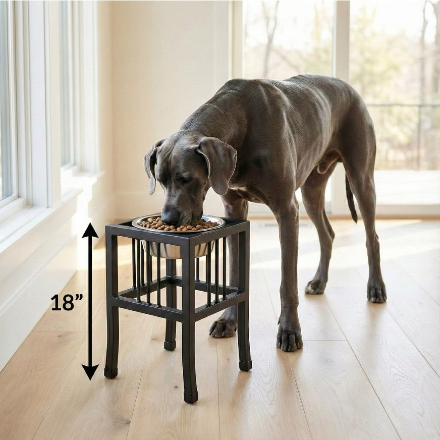 Baron Single Diner - Modern Mission Wrought Iron Stand w/ Single Elevated Dog Bowl (5.5" / 8" / 10"/ 18" Tall)