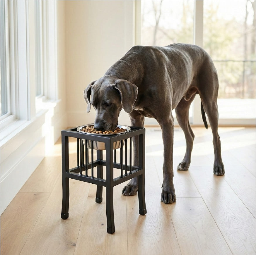 Baron Single Diner - Modern Mission Wrought Iron Stand w/ Single Elevated Dog Bowl (5.5" / 8" / 10"/ 18" Tall)