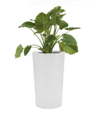 Carmen 26" Tall Planter - Modern Grooved Conical Pillar, White Heavy Duty Fiberglass Indoor / Outdoor