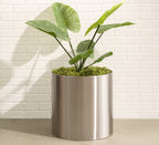 Knox Cylinder Planter - Modern Stainless Steel (18/8 Heavy Duty) Surface-Safe, Indoor / Outdoor (12" / 18" / 24" Large)