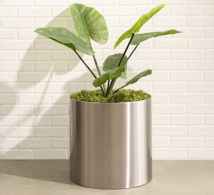 Knox Cylinder Planter - Modern Stainless Steel (18/8 Heavy Duty) Surface-Safe, Indoor / Outdoor (12" / 18" / 24" Large)