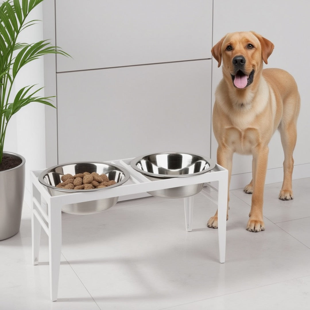 Chariot Double Diner - Architectural Angle Iron Steel Elevated Dog Bowl Stand (5" / 7" / 10" Tall)