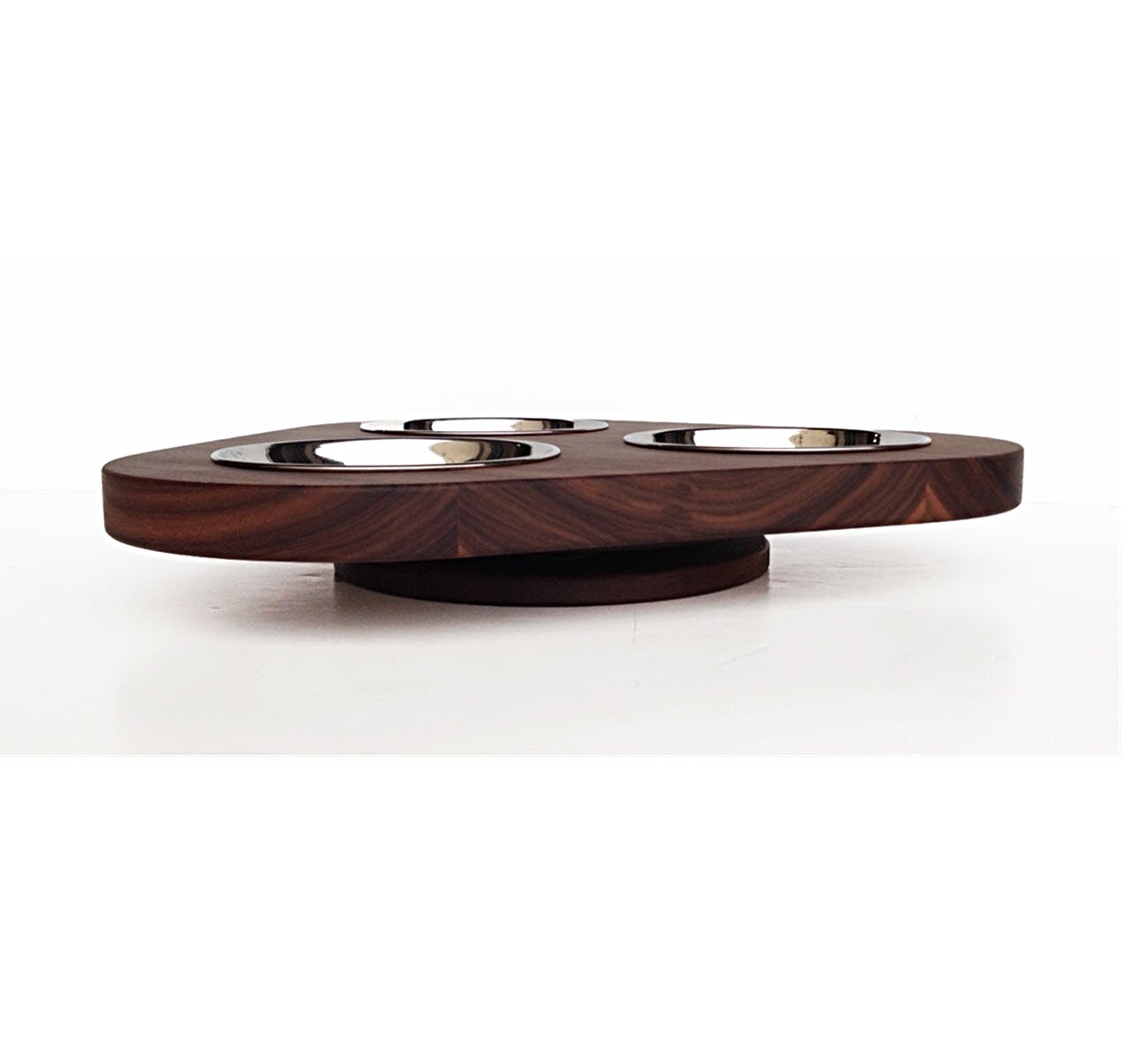Ciocco Lazy Susan - Handcrafted Hardwood w/ 3 Stainless Steel Bowls