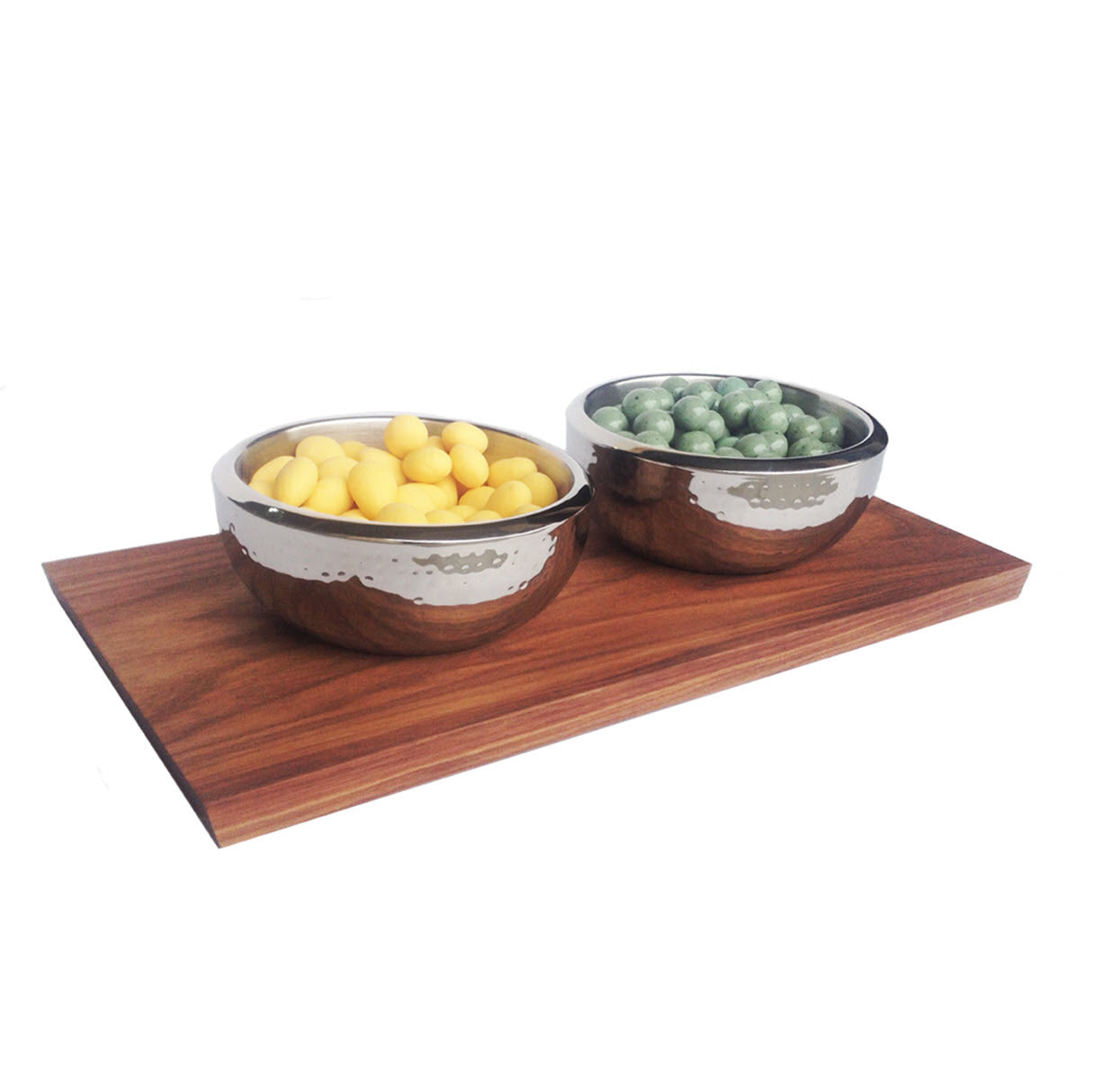 Ciocco Tray & Two Bowl Setting - Modern Handcrafted Hardwood w/ Stainless Steel