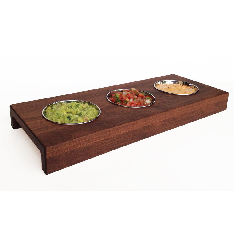 Ciocco Dip Tray - Handcrafted Walnut Serving Tray, 3 Bowl