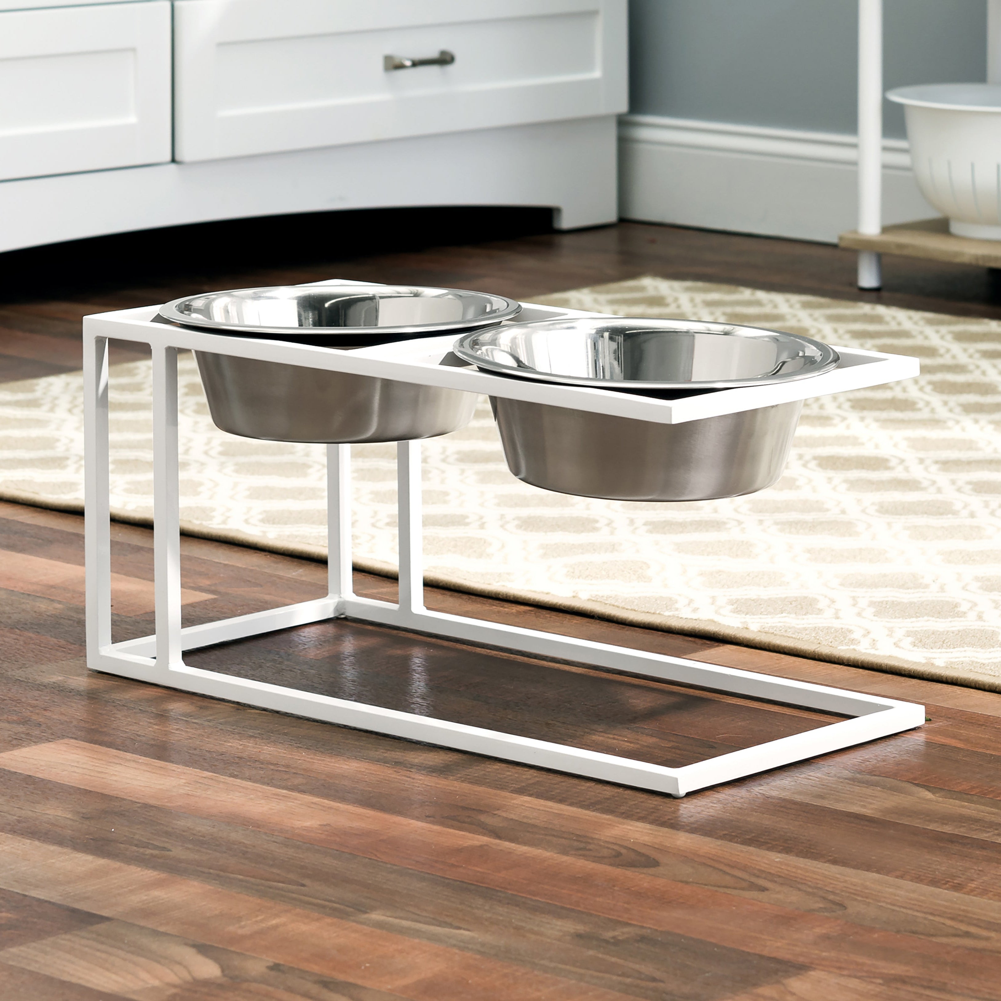 Cityline Double Diner - Outdoor / Indoor Modern Architectural Steel Elevated Dog Bowls w/ Stand (5.5" / 7" / 10" Tall)