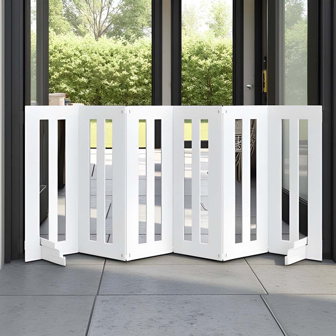 Backyard Dog 32" Tall Freestanding Outdoor Dog Gate - Weatherproof, Adjustable, Foldable Barrier (28" - 80" Extra Wide)