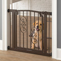 Noblesse Wrought Iron Dog Gate w/ Door (28.5" - 61.5" Extra Wide) Heavy Duty Ornamental Metal, 32" Tall - Indoor Easy Pressure Mounted (No Drill)
