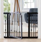 Emperor Rings Wrought Iron Dog Gate w/ Door (28.5" - 61.5" Extra Wide) Ornamental, Heavy Duty - Indoor Easy Pressure Mounted, 32" Tall