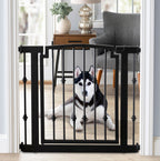 Emperor Rings Wrought Iron Dog Gate w/ Door (28.5" - 61.5" Extra Wide) Ornamental, Heavy Duty - Indoor Easy Pressure Mounted, 32" Tall