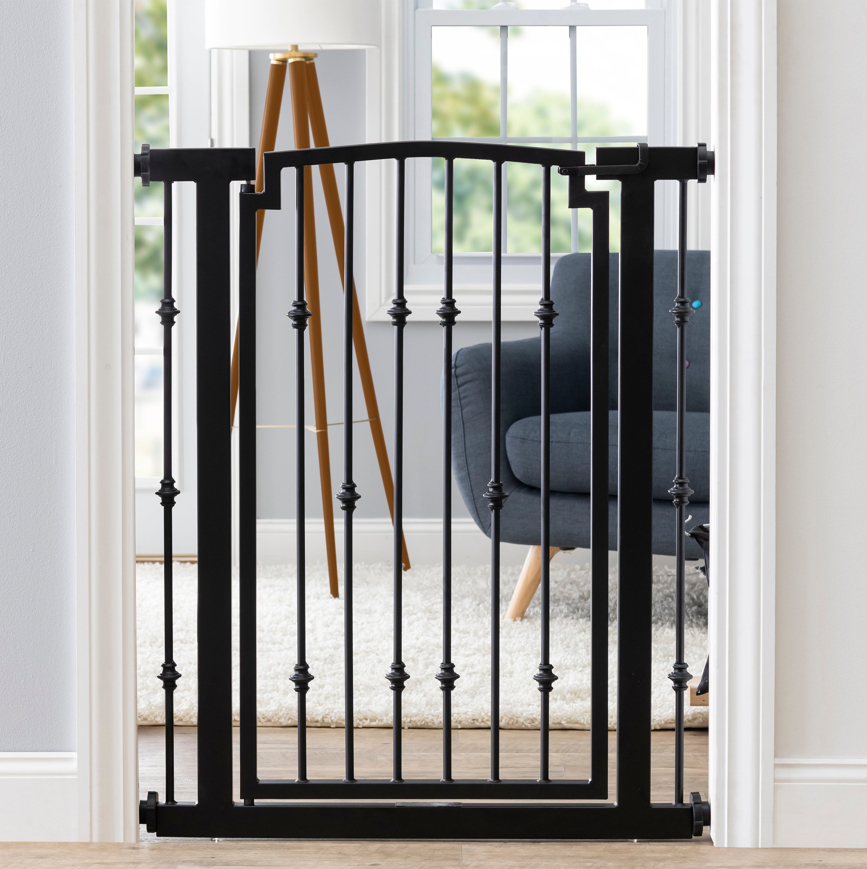 Emperor Rings 42" Extra Tall Dog Gate w/ Door (28.5" - 61.5" Extra Wide) Heavy Duty Decorative Wrought Iron / Steel - Indoor Easy Pressure Mounted