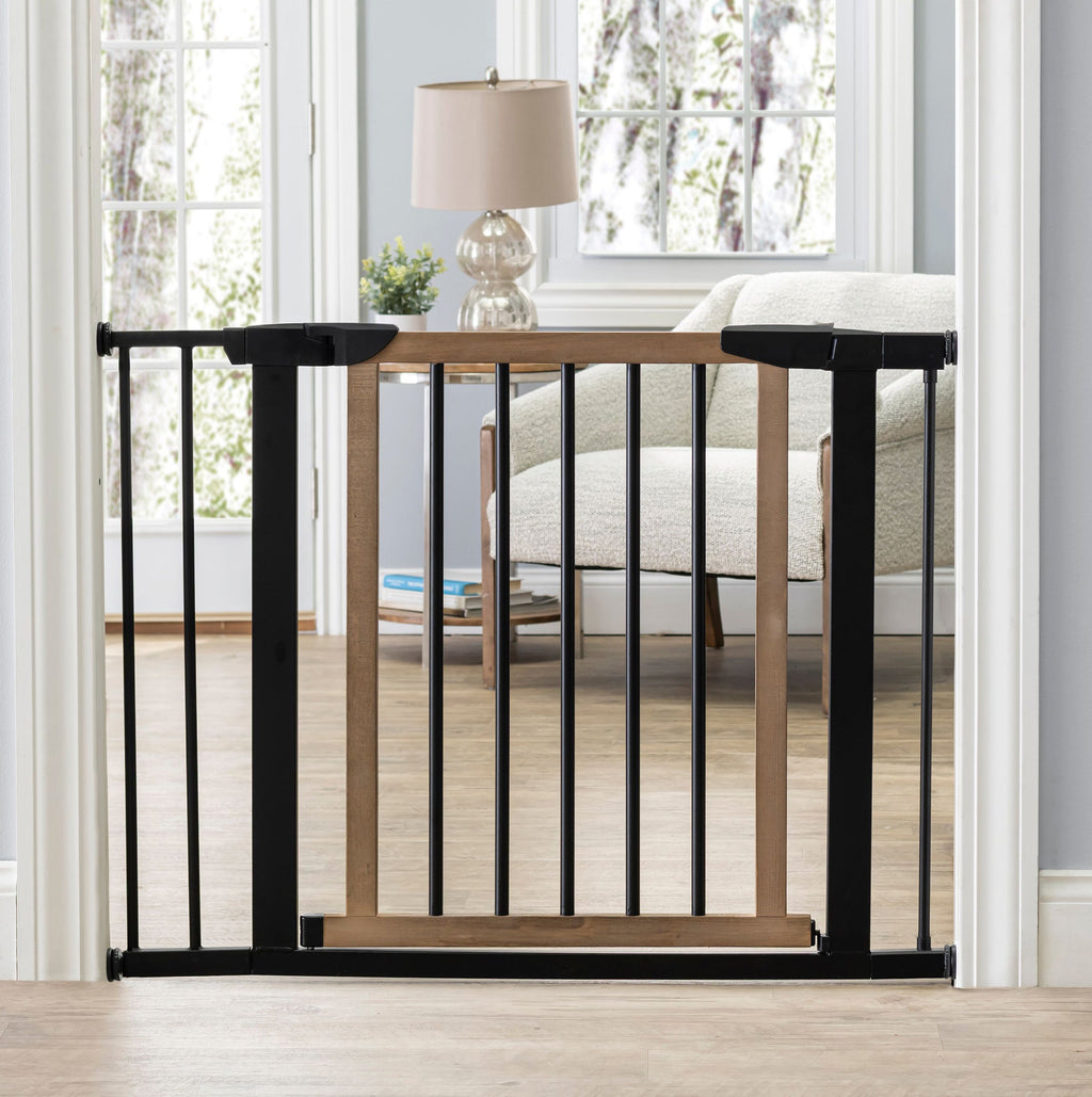 Logan Dog Gate - Modern Hardwood & Steel 30" Tall w/ Self Close Door, Extendable, Pressure Mounted (29.5" - 51.5" Wide)