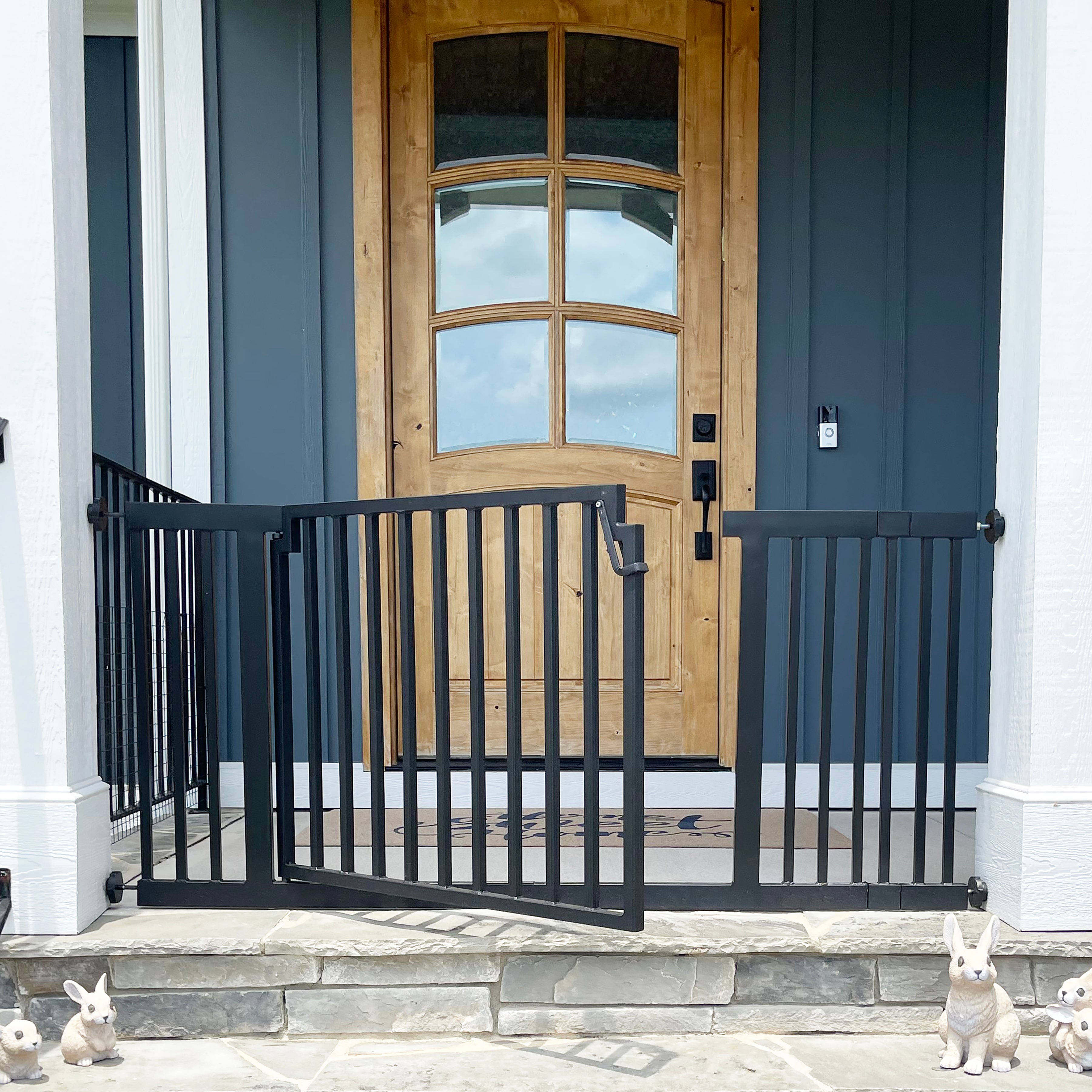 Libro Extra Wide Steel Outdoor Dog Gate w/ Door (59.5" - 100" W) Modern 32" Tall Deck Gate, Easy Pressure Mounted (No Drill)