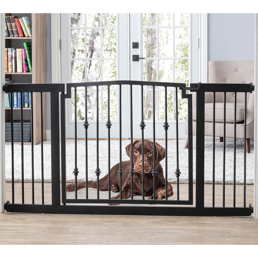 Emperor Rings Extra Wide Dog Gate w/ Door (59" - 86" W) Decorative Wrought Iron / Steel, Indoor Easy Pressure Mounted - 32" Tall