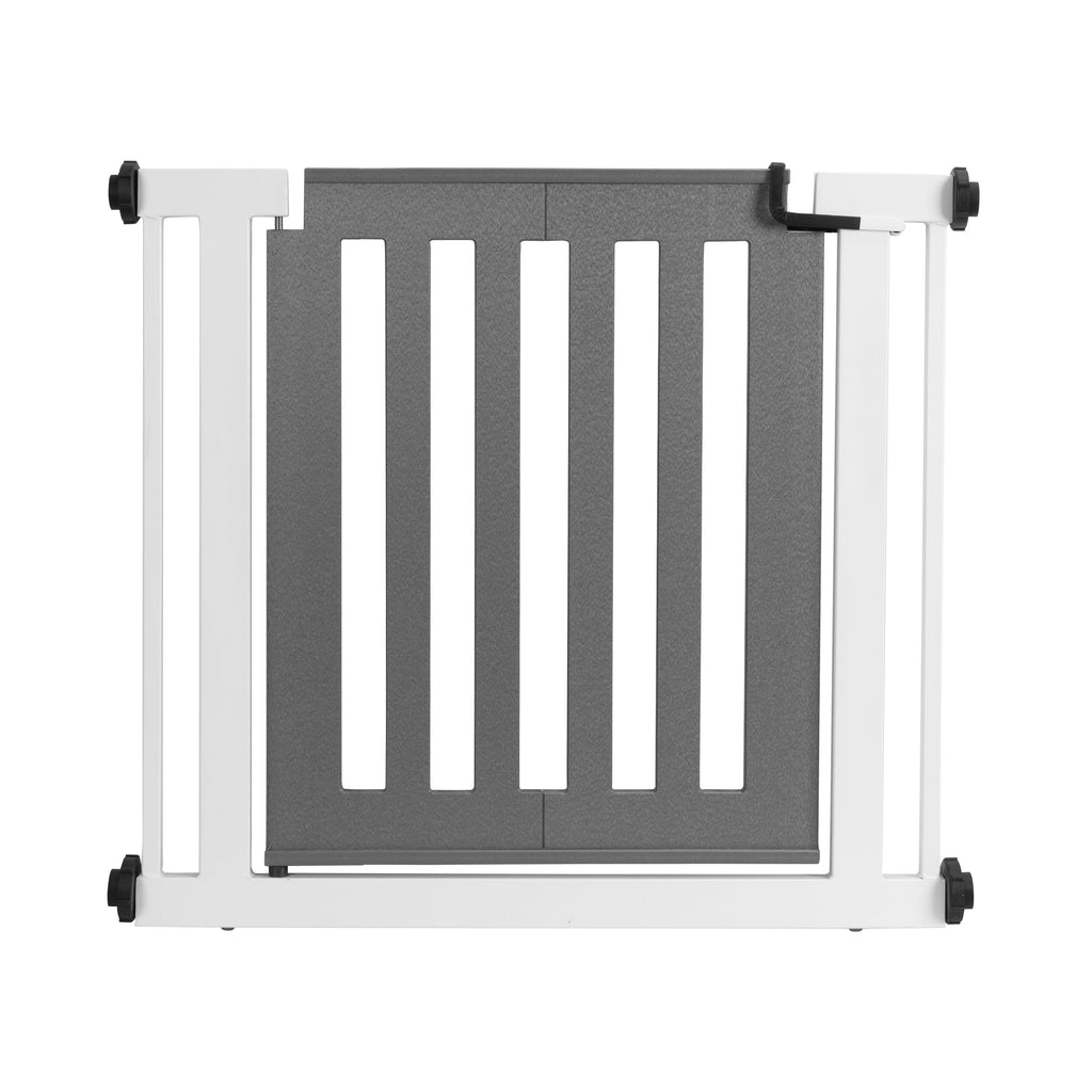 Jasmine Outdoor Dog Gate w/ Door (34.5" - 61.5" Extra Wide) Modern Steel, Heavy Duty 32" Tall, Pressure Mounted w / Fiberglass Door