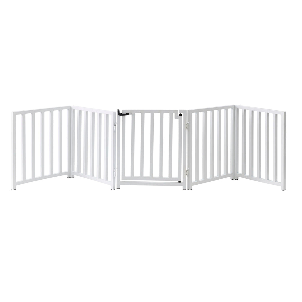 Libro Extra Wide Steel Freestanding (24" H) Dog Gate w/ Door (70" - 117" W) Weather Resistant Outdoor / Indoor Dog Fence - Small Dog