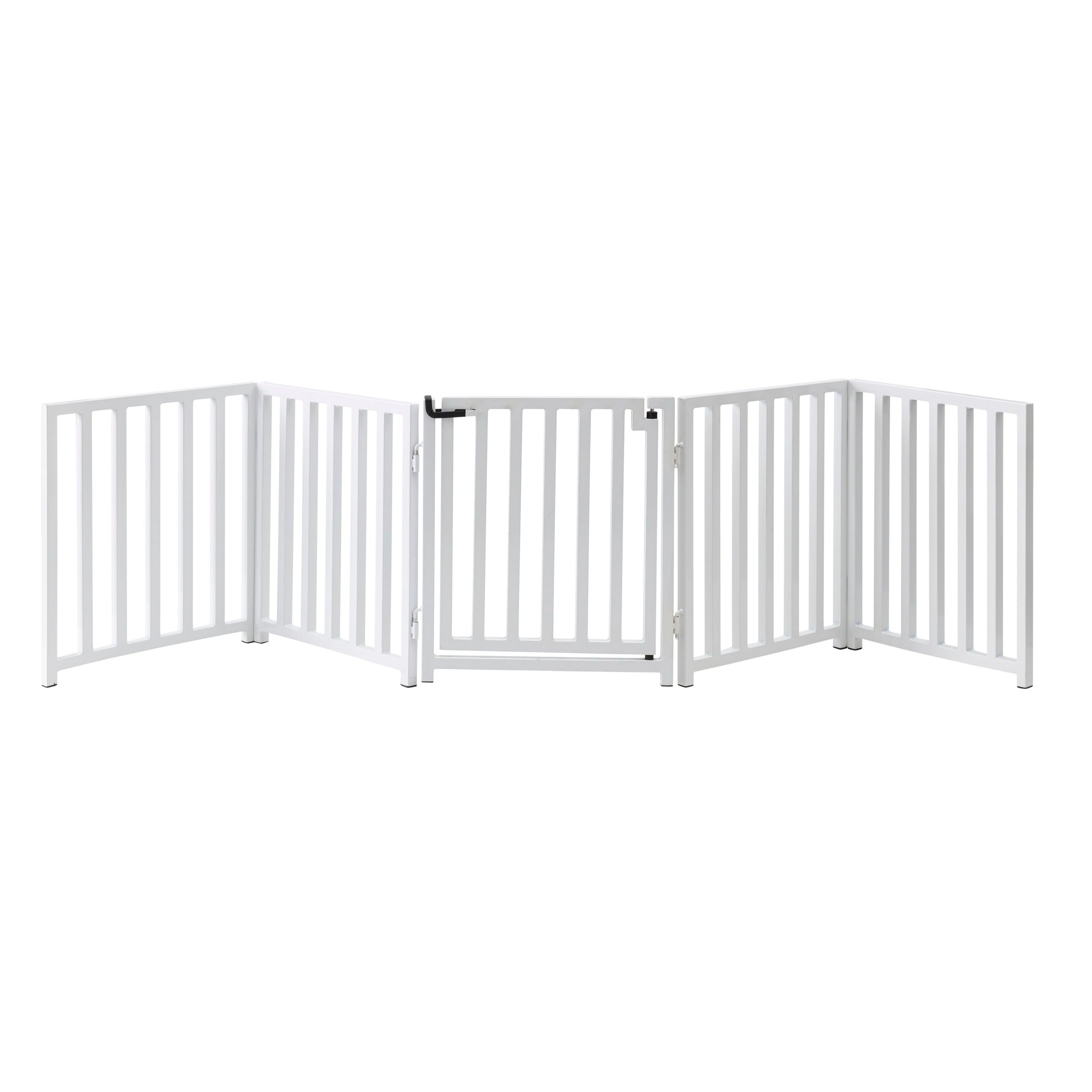Libro Extra Wide Steel Freestanding (24" H) Dog Gate w/ Door (70" - 117" W) Weather Resistant Outdoor / Indoor Dog Fence - Small Dog