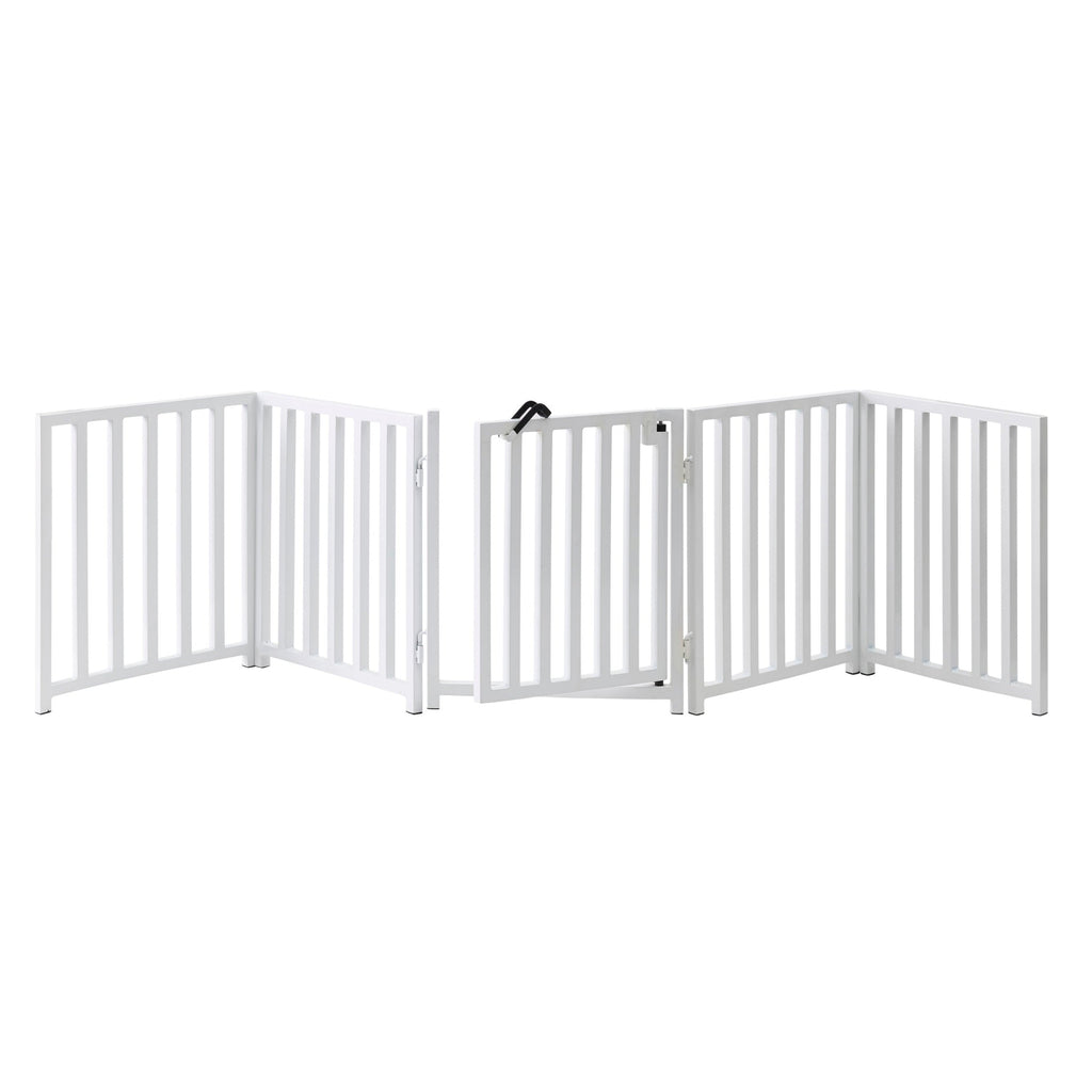 Libro Extra Wide Steel Freestanding (24" H) Dog Gate w/ Door (70" - 117" W) Weather Resistant Outdoor / Indoor Dog Fence - Small Dog