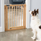 Nani Wooden Dog Gate - 30" Tall Modern Hardwood Pet Gate w/ Door, Pressure Mounted (Extendable 28" - 38" Wide)