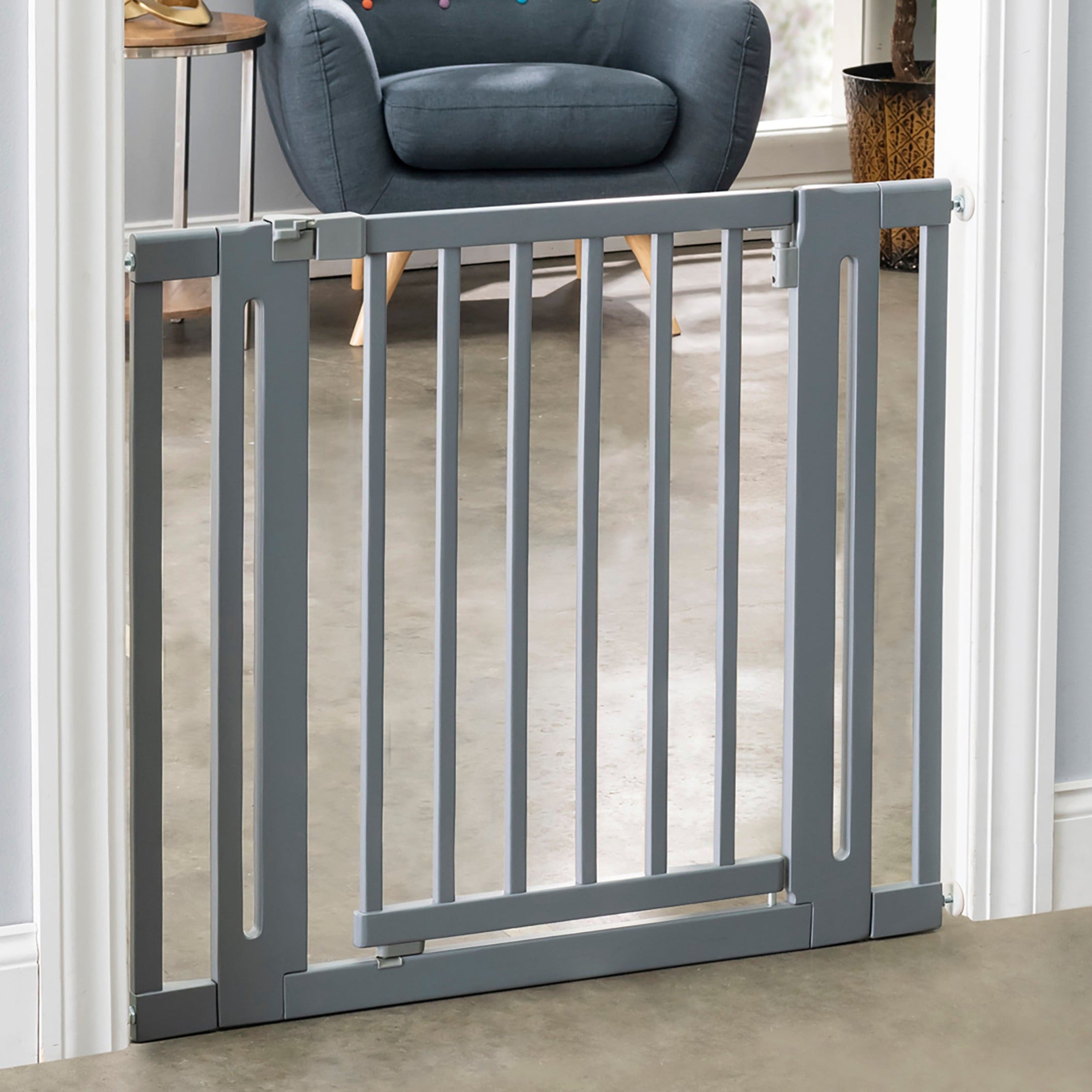 Nani Wooden Dog Gate - 30" Tall Modern Hardwood Pet Gate w/ Door, Pressure Mounted (Extendable 28" - 38" Wide)