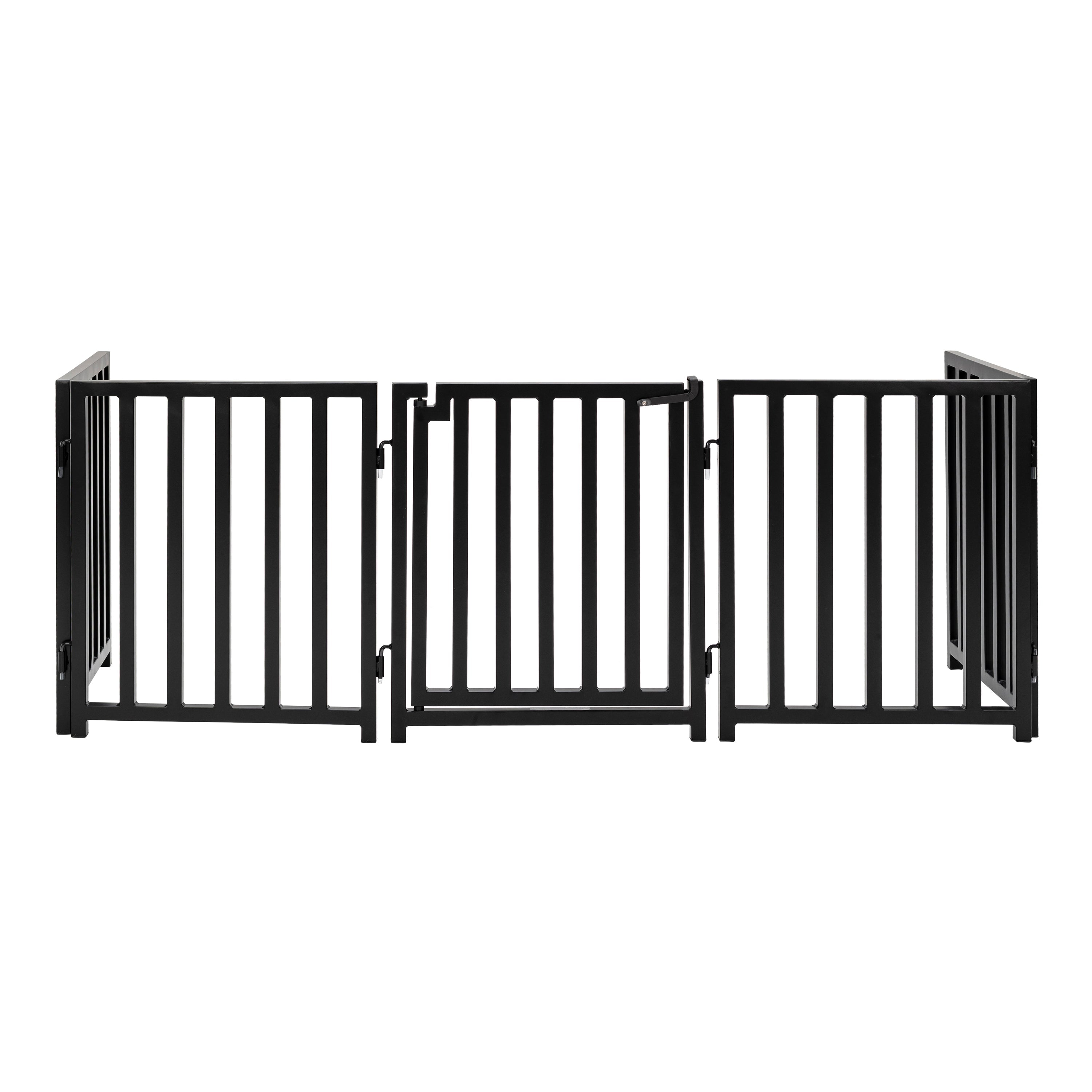 Libro Freestanding All-Weather Steel Dog Gate w/ Door (23" - 70" Extra Wide) Modern Pet Fence, Adjustable Indoor / Outdoor, 24" Tall Small Dog