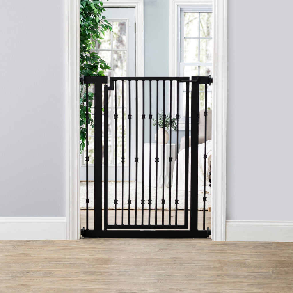 Dahlia Slim Gap 42" Extra Tall Pet Gate w/ Door (34.5" - 61.5" Extra Wide) Wrought Iron / Steel - Indoor Easy Pressure Mounted - Strong Dog, Cat