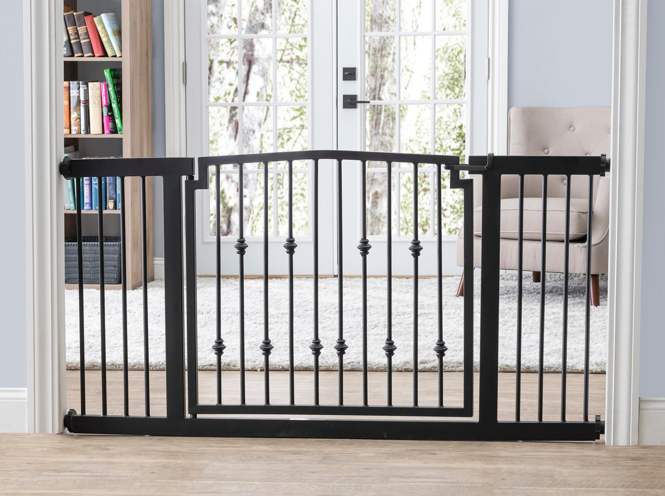 Emperor Rings Extra Wide Dog Gate w/ Door (59" - 86" W) Decorative Wrought Iron / Steel, Indoor Easy Pressure Mounted - 32" Tall
