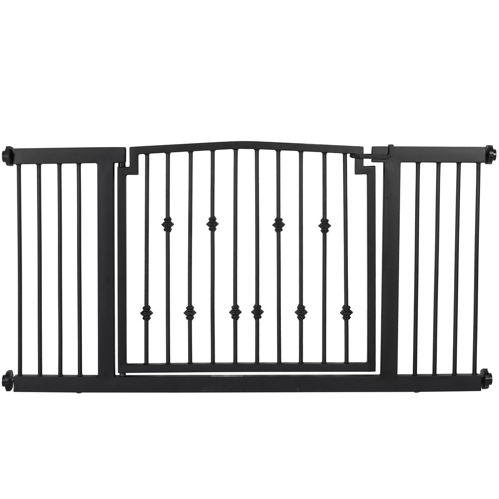 Emperor Rings Extra Wide Dog Gate w/ Door (59" - 86" W) Decorative Wrought Iron / Steel, Indoor Easy Pressure Mounted - 32" Tall