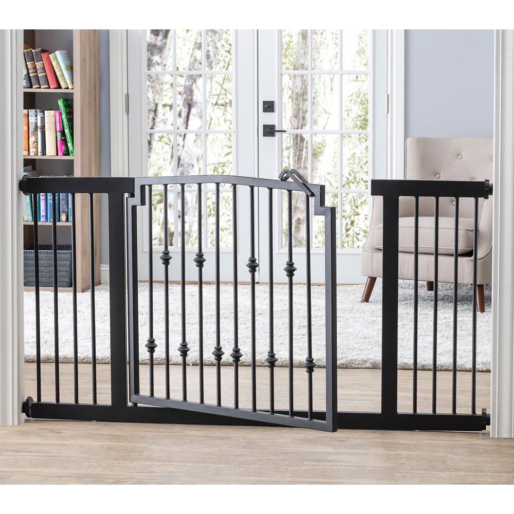 Emperor Rings Extra Wide Dog Gate w/ Door (59" - 86" W) Decorative Wrought Iron / Steel, Indoor Easy Pressure Mounted - 32" Tall
