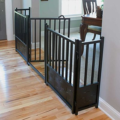 Royal Weave Freestanding 24" Tall (Small Dog) Steel Dog Gate w/ Door - Architectural Extra Wide Walk-Through Indoor Barrier (63" / 84" / 105" Long)