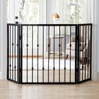 Emperor Rings 38" Tall Freestanding Dog Gate - Ornamental Black Wrought Iron, Folding, Indoor Adjustable (36" - 56" Extra Wide, 3 Panel)