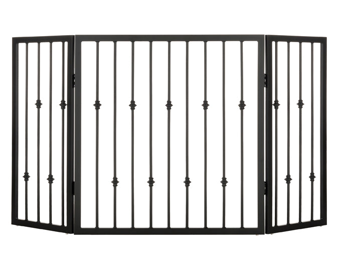 Emperor Rings 38" Tall Freestanding Dog Gate - Ornamental Black Wrought Iron, Folding, Indoor Adjustable (36" - 56" Extra Wide, 3 Panel)