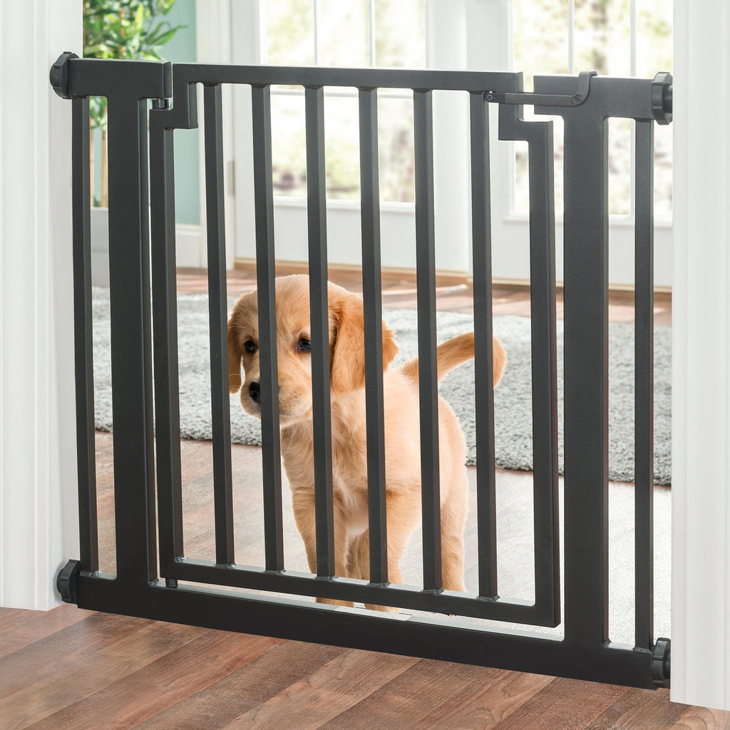 Libro Steel Outdoor Dog Gate w/ Door (28.5" - 61.5" Extra Wide) Modern 32" Tall Deck Gate, Easy Pressure Mounted (No Drill)