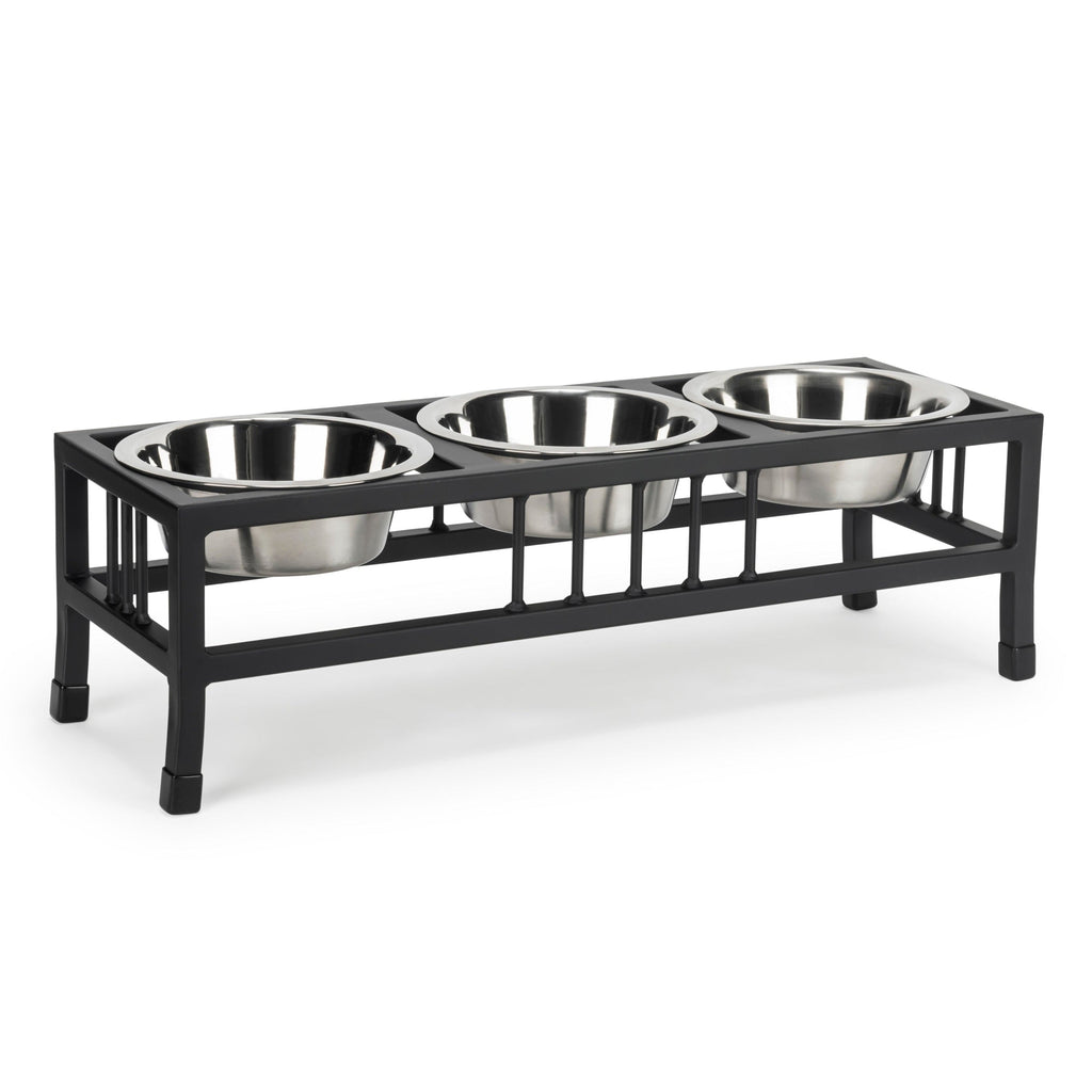 Baron Triple Bowl Diner - Modern Mission Style, Wrought Iron Metal Elevated 3 Dog Bowl Stand (5.5" / 8" / 10" Tall)