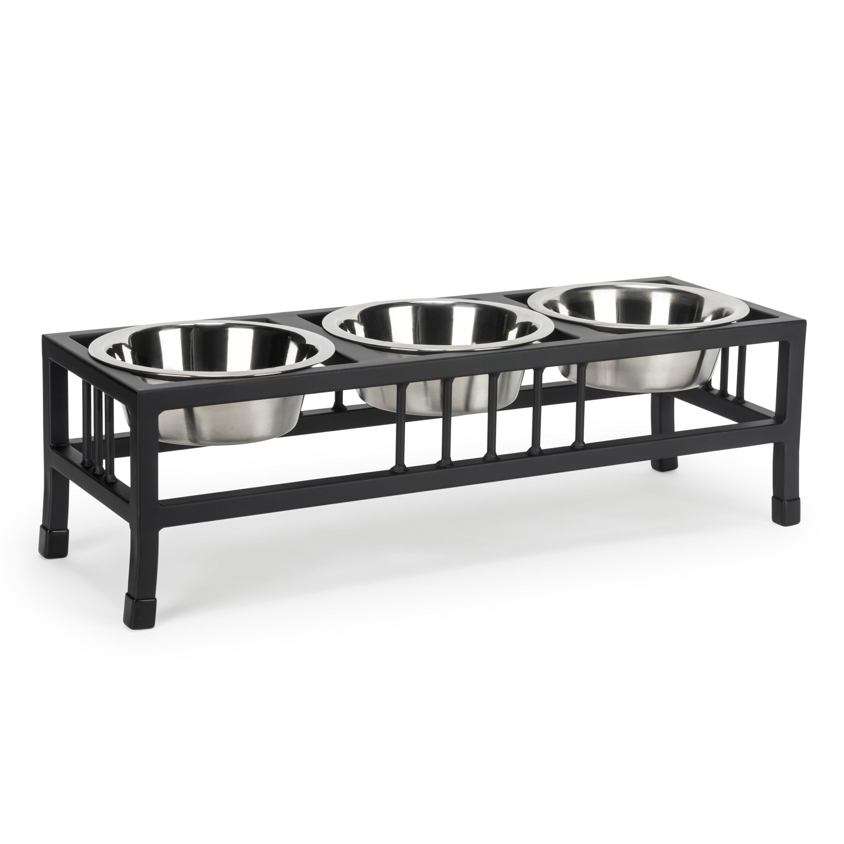 Baron Triple Bowl Diner - Modern Mission Style, Wrought Iron Metal Elevated 3 Dog Bowl Stand (5.5" / 8" / 10" Tall)