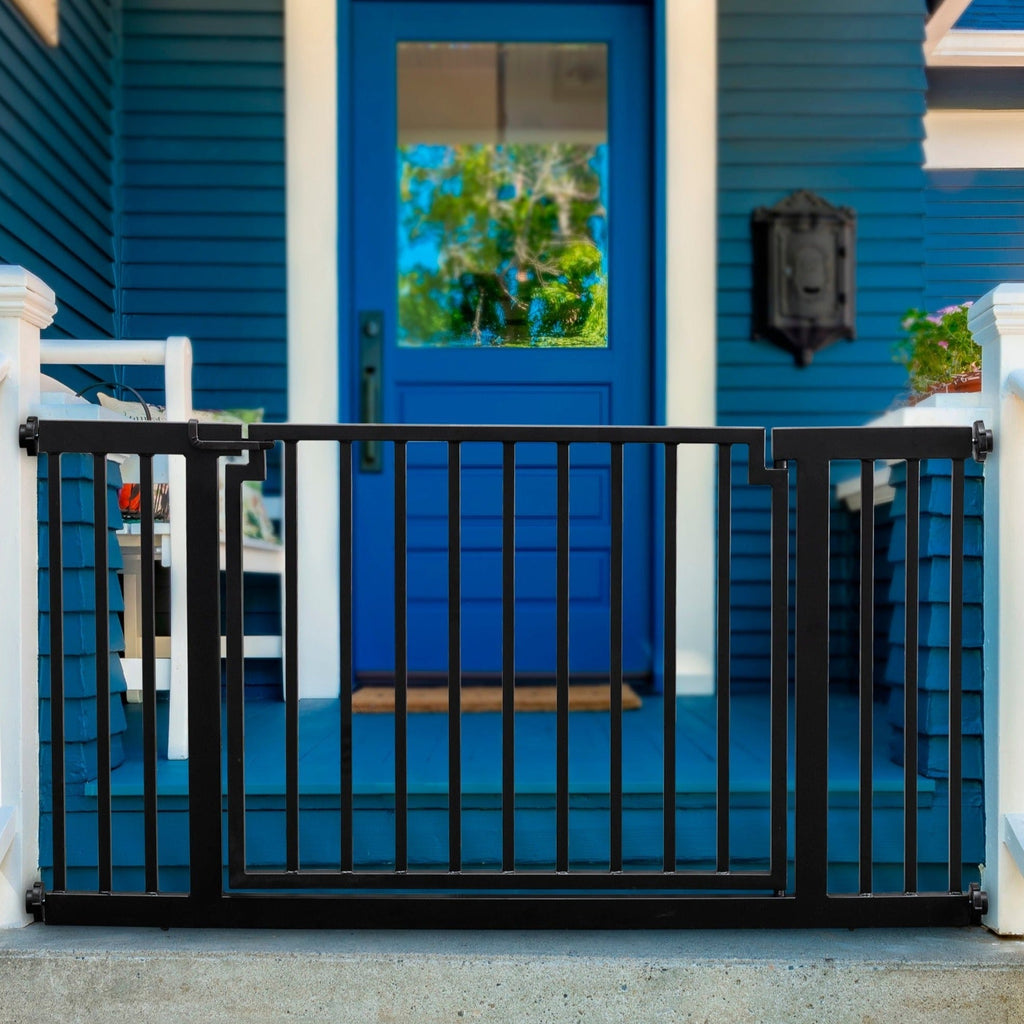 Libro Extra Wide Steel Outdoor Dog Gate w/ Door (59.5" - 100" W) Modern 32" Tall Deck Gate, Easy Pressure Mounted (No Drill)